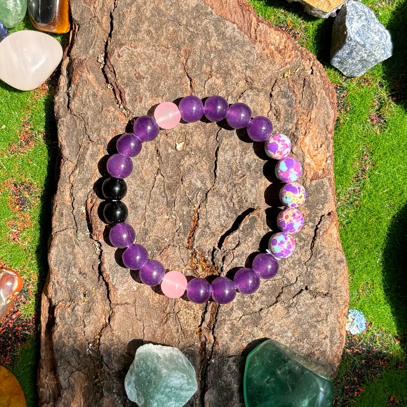 Bracelet Améthyste et Jaspe - Pierre Naturelle d'insomnie et Amour de Soi