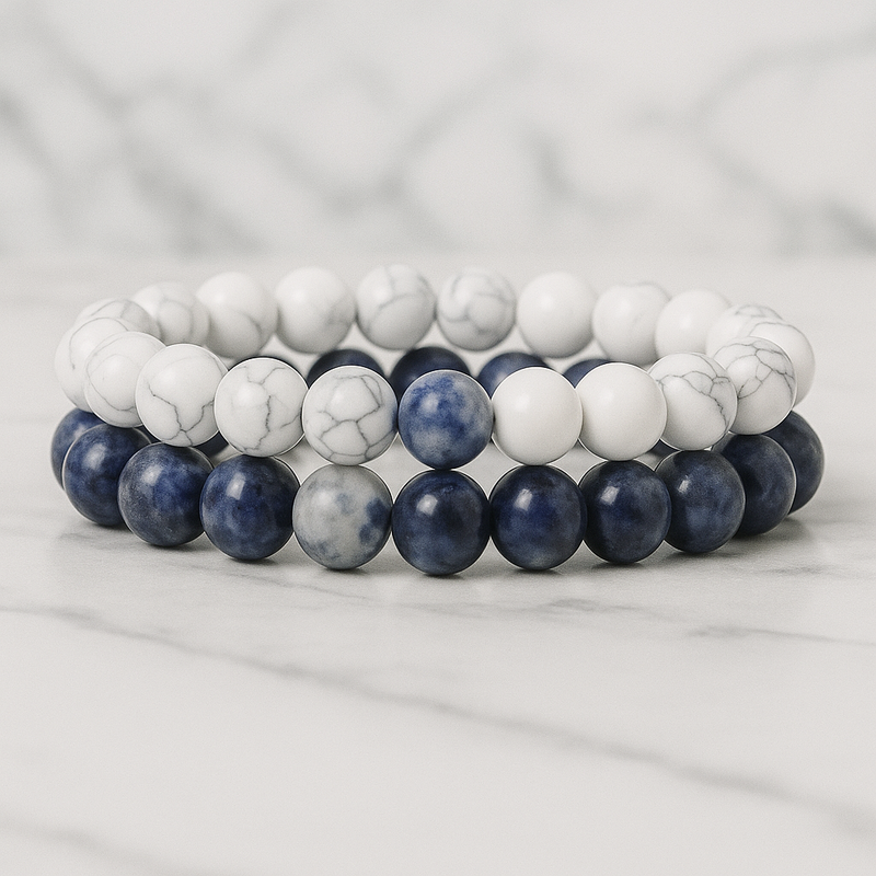 Bracelet Couple Howlite et Sodalite Bleue - Pierre Naturelle de Paix et Communication