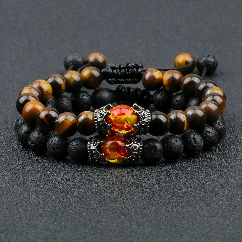 Bracelet Lave et Œil de Tigre Double - Pierre Naturelle de Force et Elégance