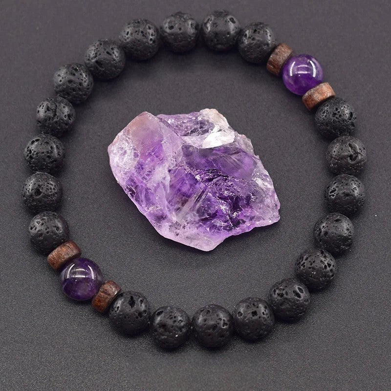 Bracelet Pierre de Lave et Améthyste - Pierre Naturelle de Sérénité et Equilibre