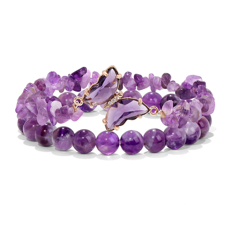 Bracelet Améthyste et de Pierres Chips d'Améthyste Brute - Pierre Naturelle de Liberté et de Soutien Emmotionnel