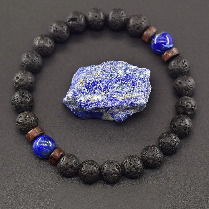 Bracelet Pierre de Lave et Lapis Lazuli - Pierre Naturelle de Sagesse et Communication